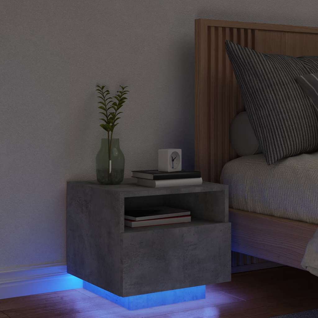 sengebord med LED-lys 40x39x37 cm betongrå billede
