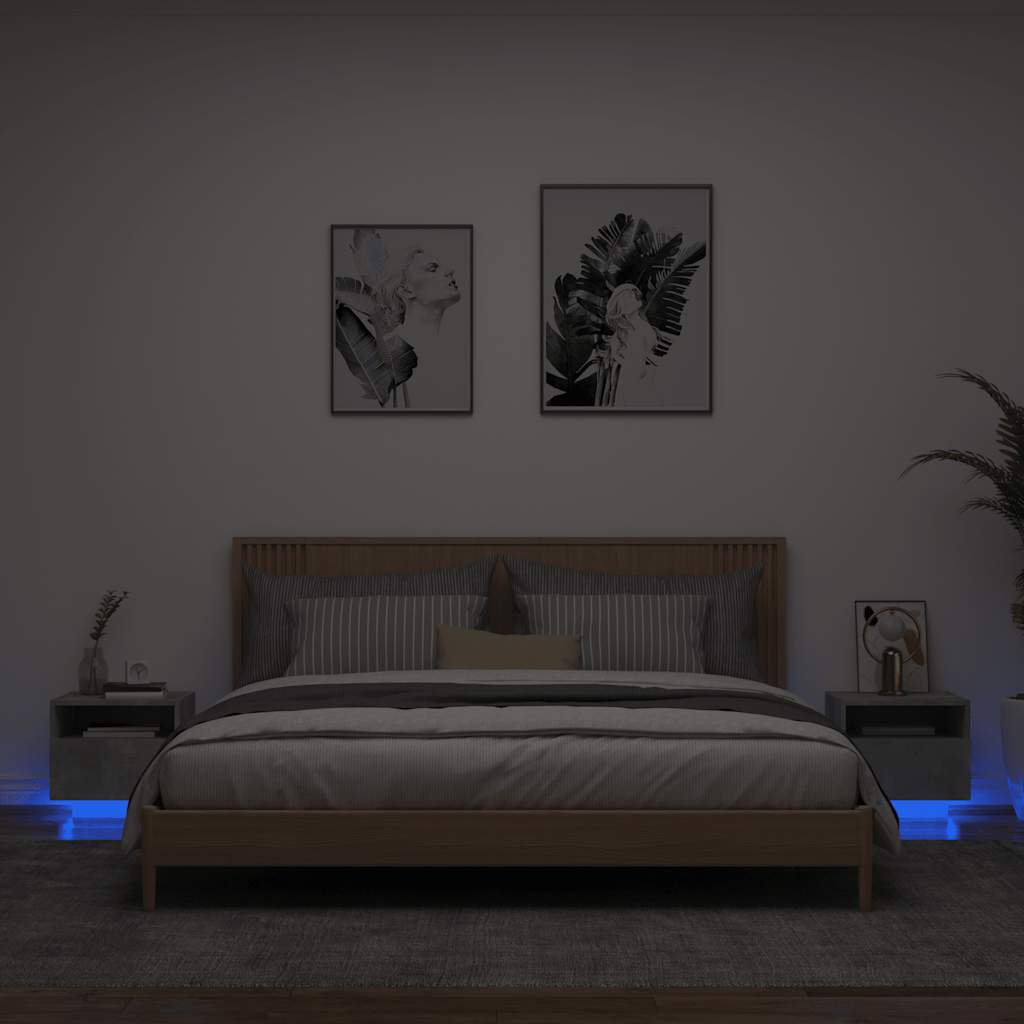 sengeborde 2 stk. med LED-lys 40x39x37 cm betongrå