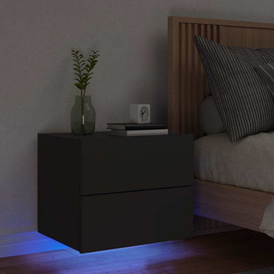 væghængt sengebord med LED-lys sort