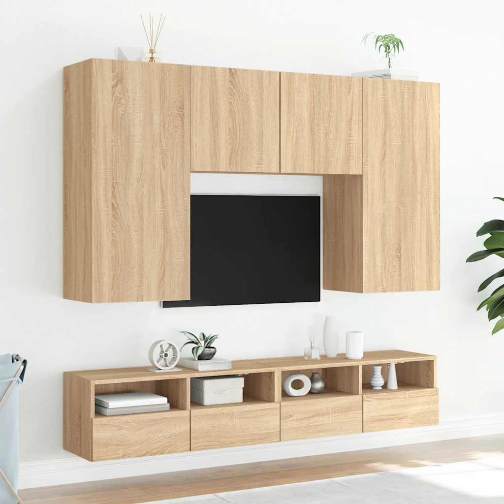 væghængt tv-bord 2 stk. 100x30x30 cm konstrueret træ sonoma-eg