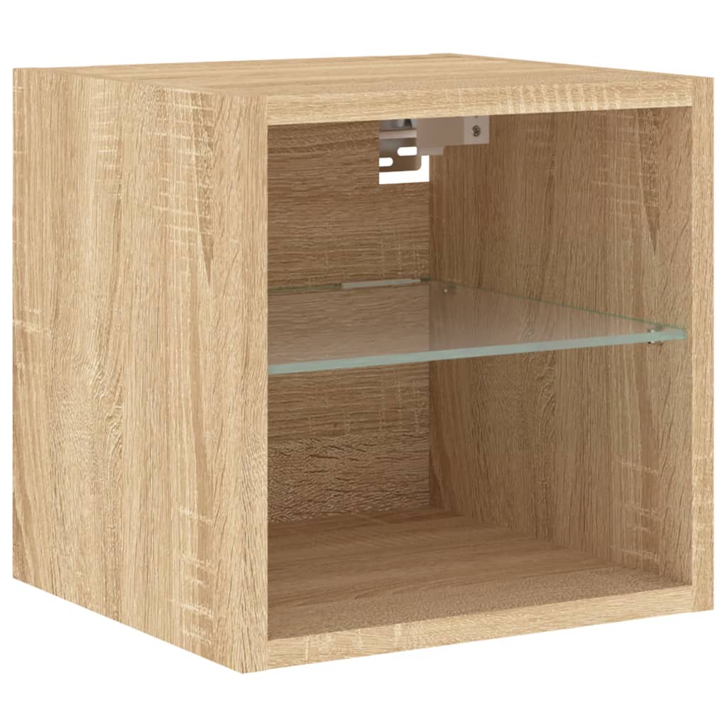 væghængt tv-bord med LED-lys 30x28,5x30 cm sonoma-eg