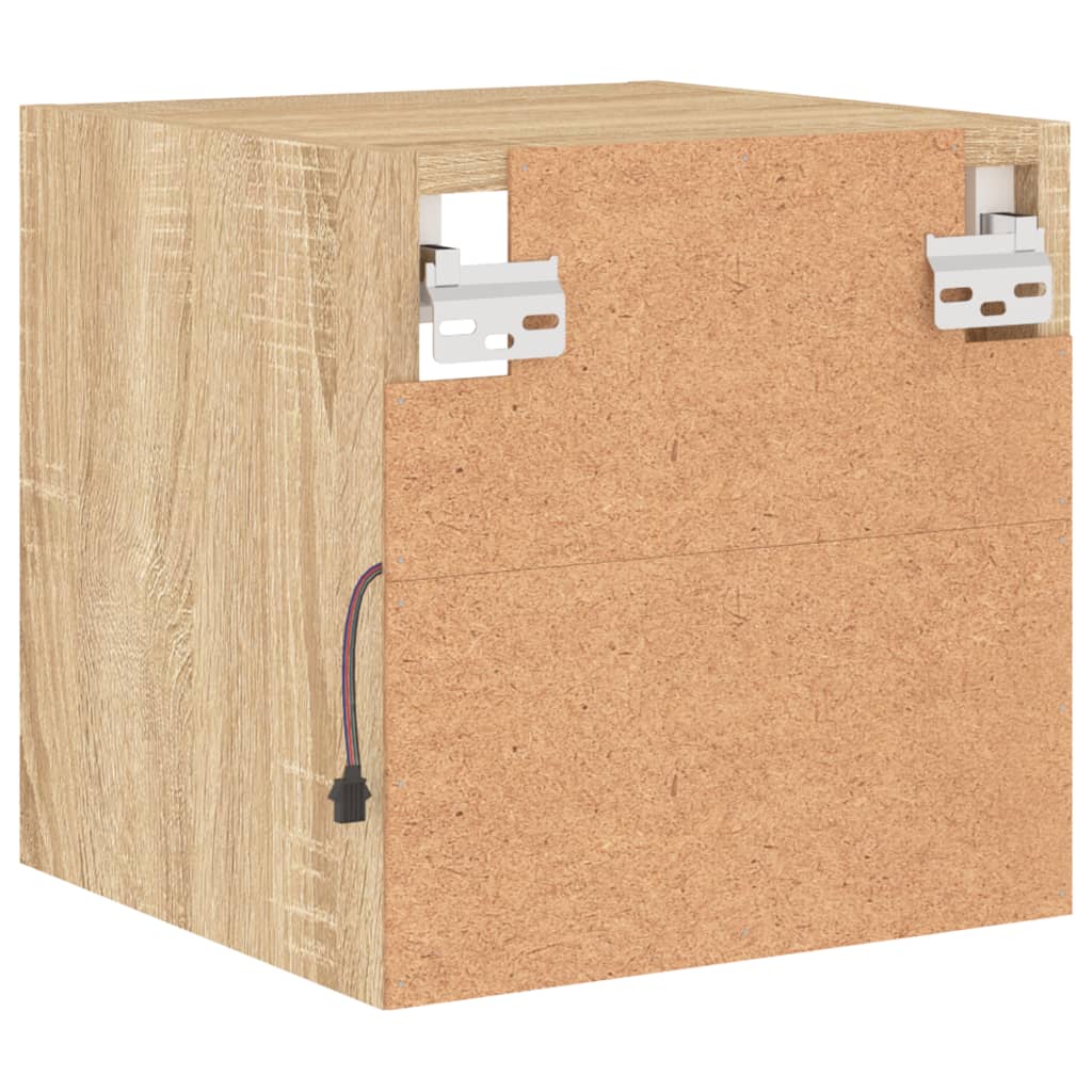væghængt tv-bord med LED-lys 30x28,5x30 cm sonoma-eg