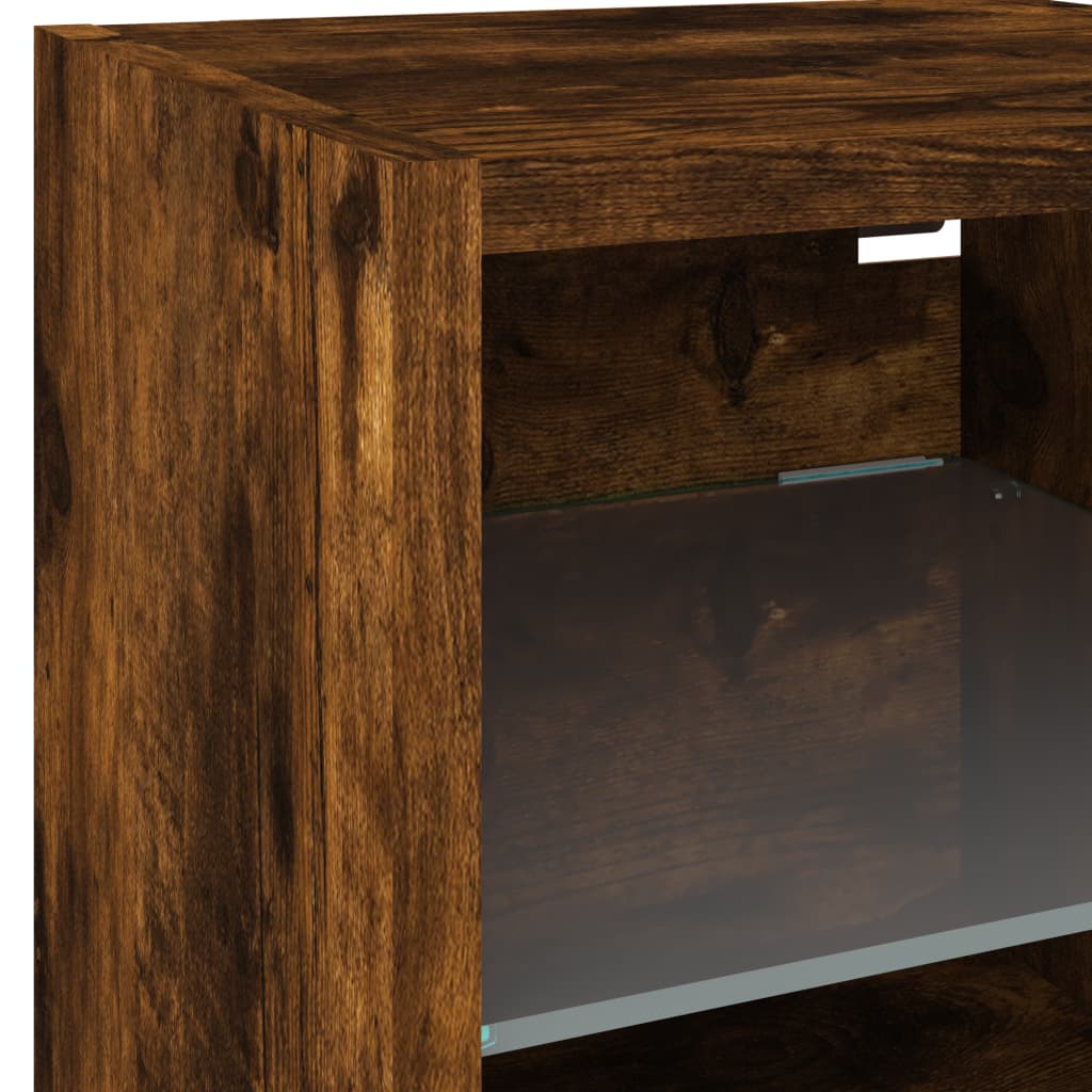væghængte tv-borde 2 stk. med LED-lys 30x28,5x30 cm røget eg