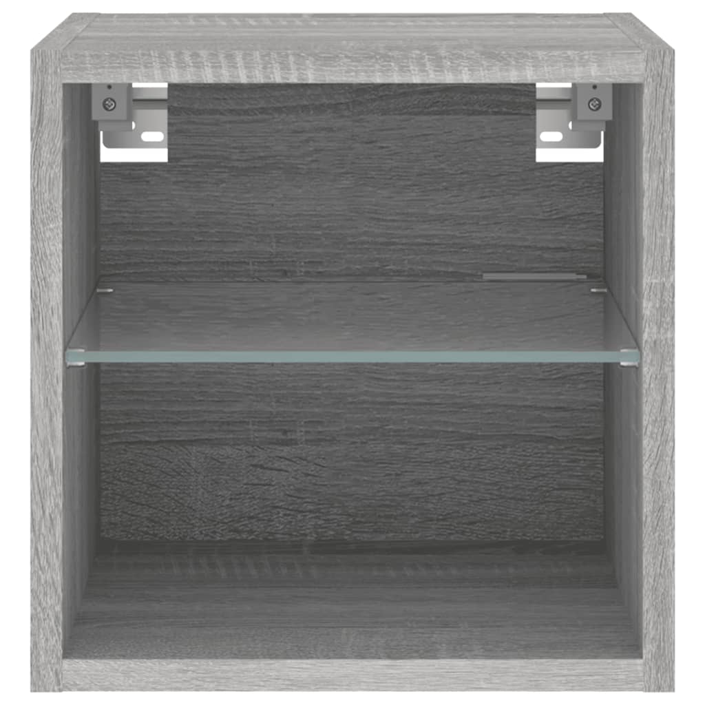 væghængte tv-borde 2 stk. med LED-lys 30x28,5x30 cm grå sonoma