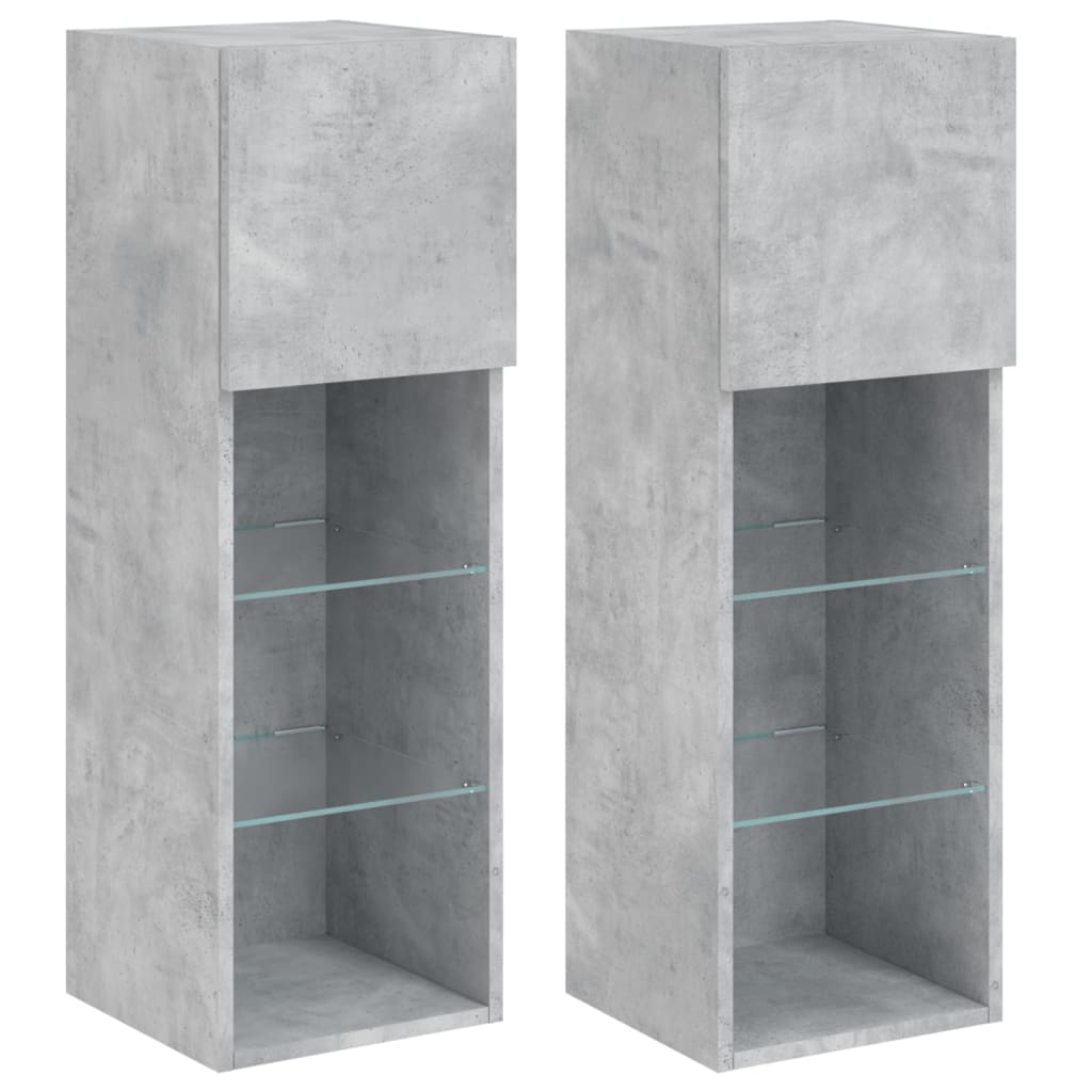 tv-borde 2 stk. med LED-lys 30,5x30x90 cm betongrå