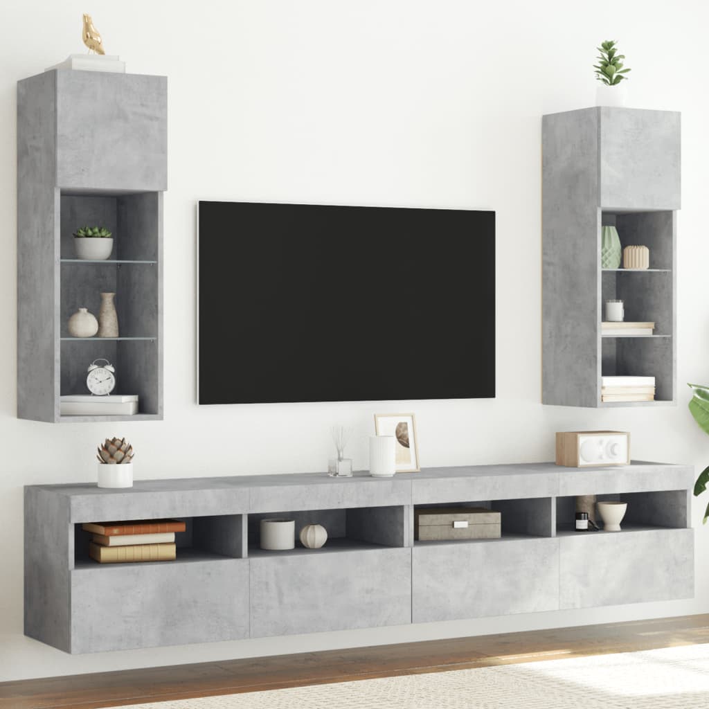 tv-borde 2 stk. med LED-lys 30,5x30x90 cm betongrå