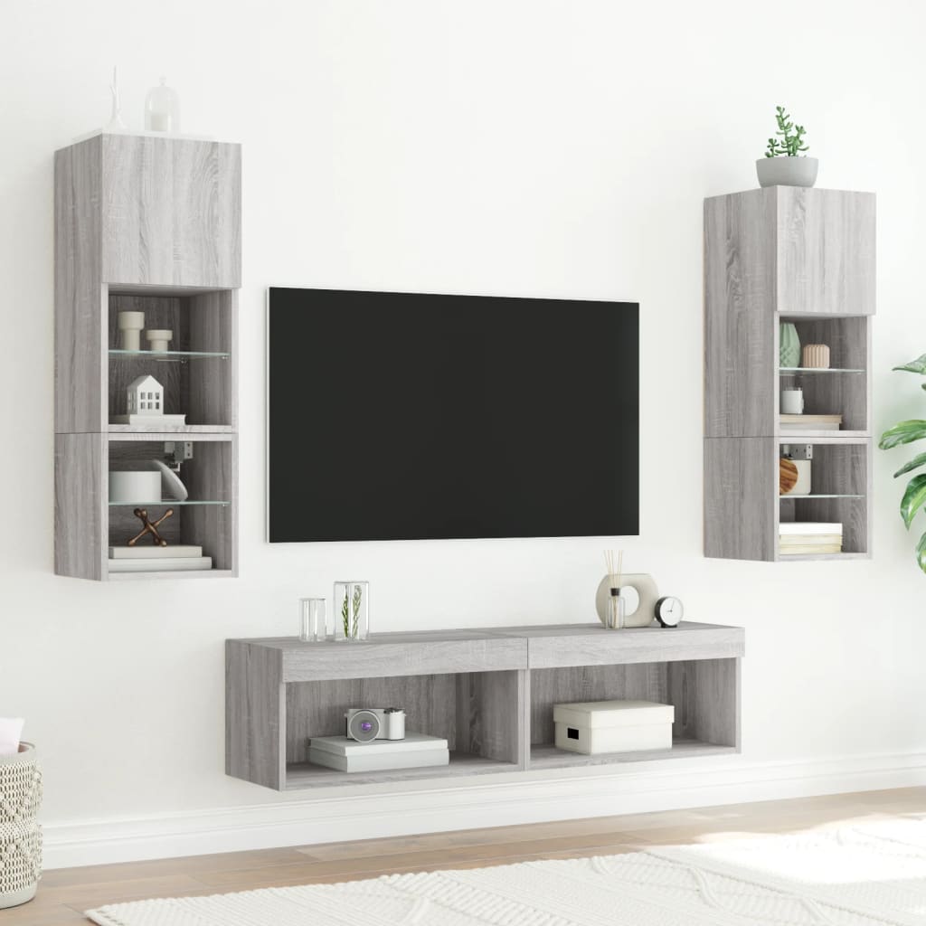 tv-bord 60x30x30 cm med LED-lys grå sonoma-eg