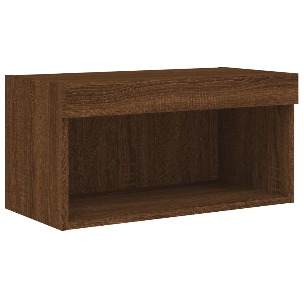 tv-bord 60x30x30 cm med LED-lys brun egetræsfarve