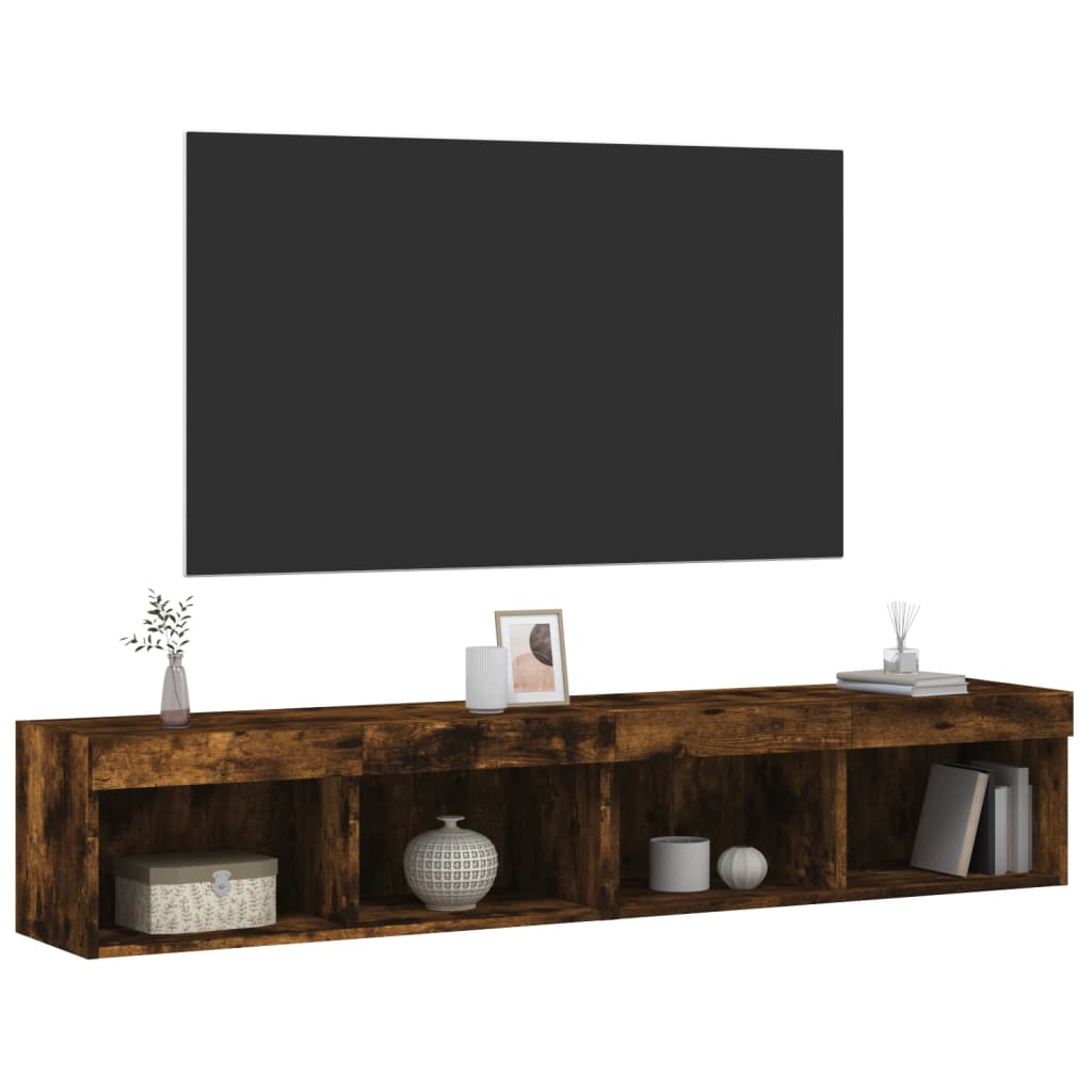 tv-borde med LED-lys 2 stk. 80x30x30 cm røget egetræsfarve