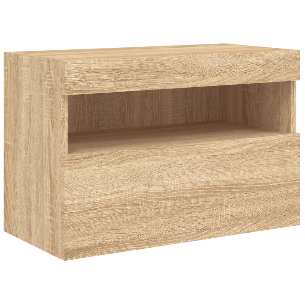 væghængt tv-bord med LED-lys 60x30x40 cm sonoma-eg
