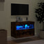 væghængt tv-bord med LED-lys 60x30x40 cm røget egetræsfarve