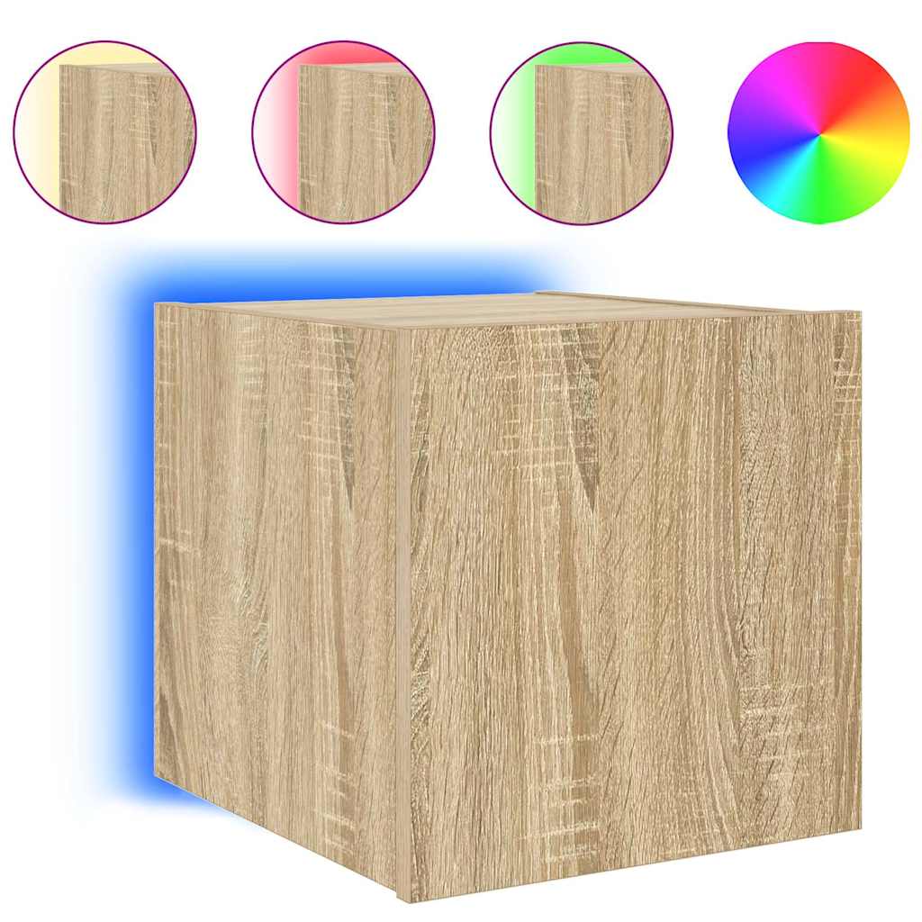 væghængt tv-bord med LED-lys 30,5x35x30 cm sonoma-eg
