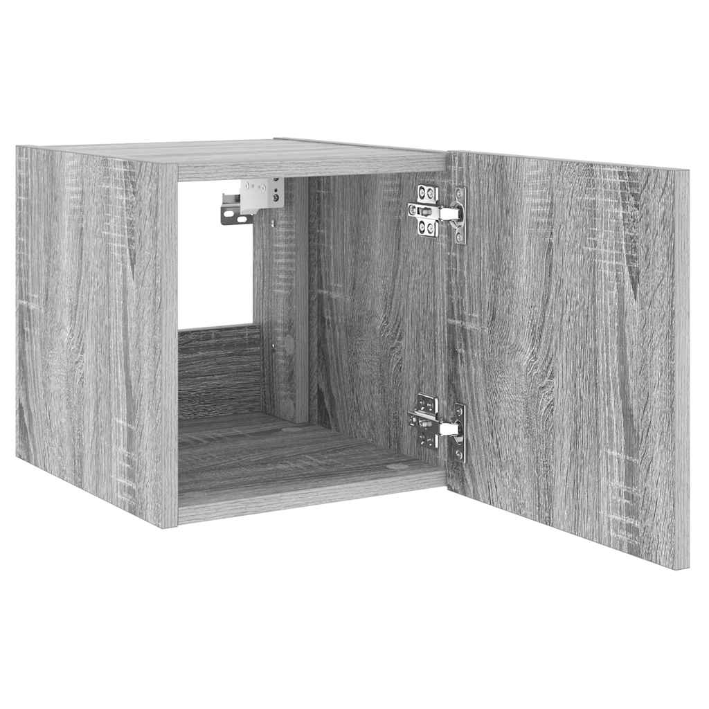 væghængte tv-borde 2 stk. LED-lys 30,5x35x30 cm grå sonoma-eg
