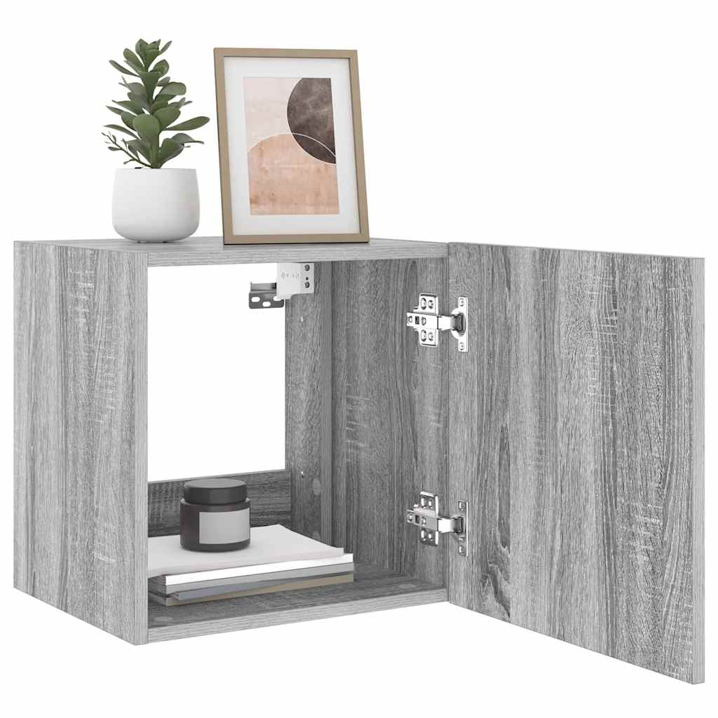 væghængt tv-bord med LED-lys 40,5x35x40 cm grå sonoma-eg
