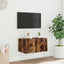 væghængt tv-bord med LED-lys 60x35x31 cm røget egetræsfarve