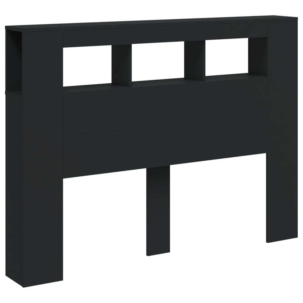sengegavl med LED-lys 140x18,5x103,5 cm konstrueret træ sort