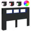 sengegavl med LED-lys 160x18,5x103,5 cm konstrueret træ sort