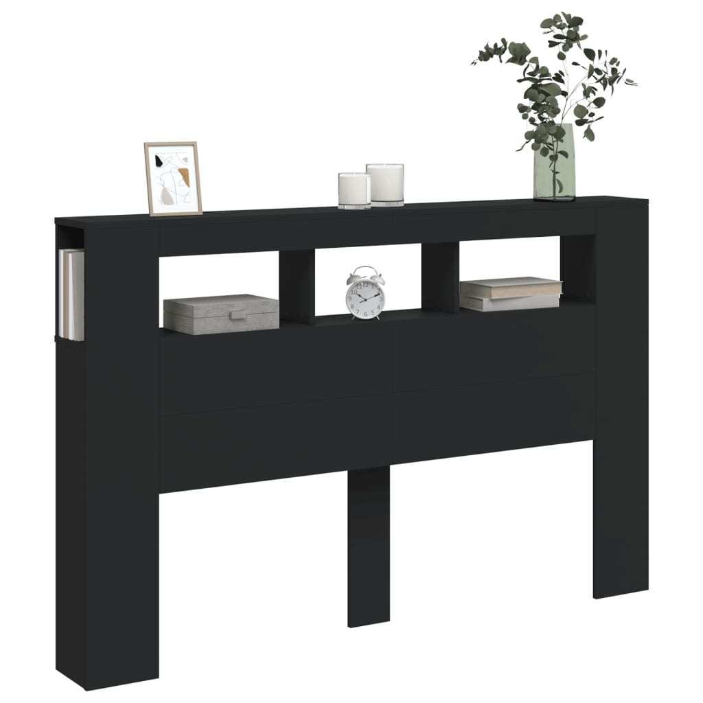 sengegavl med LED-lys 160x18,5x103,5 cm konstrueret træ sort