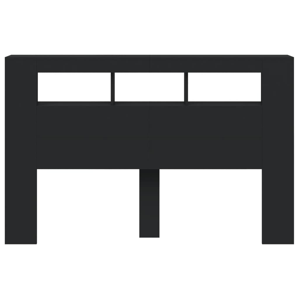 sengegavl med LED-lys 160x18,5x103,5 cm konstrueret træ sort