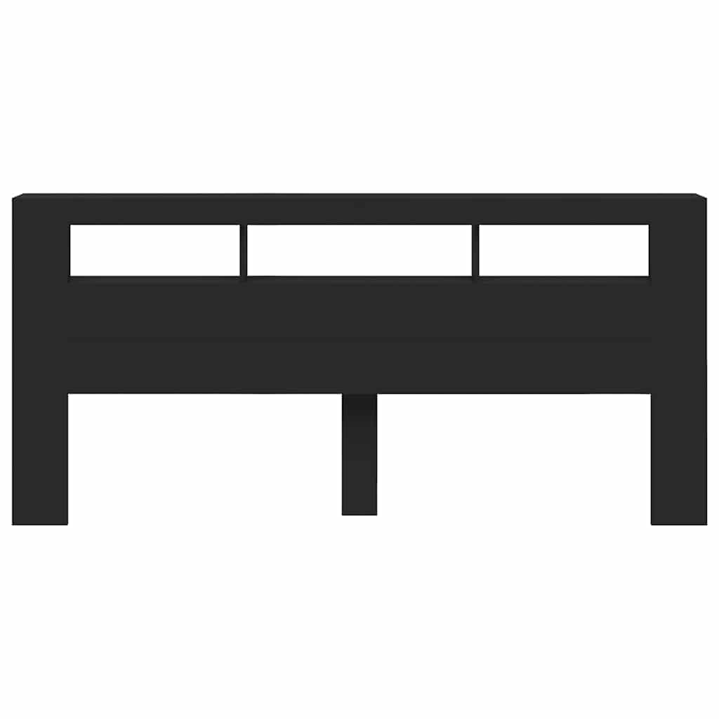 sengegavl med LED-lys 220x18,5x103,5 cm konstrueret træ sort