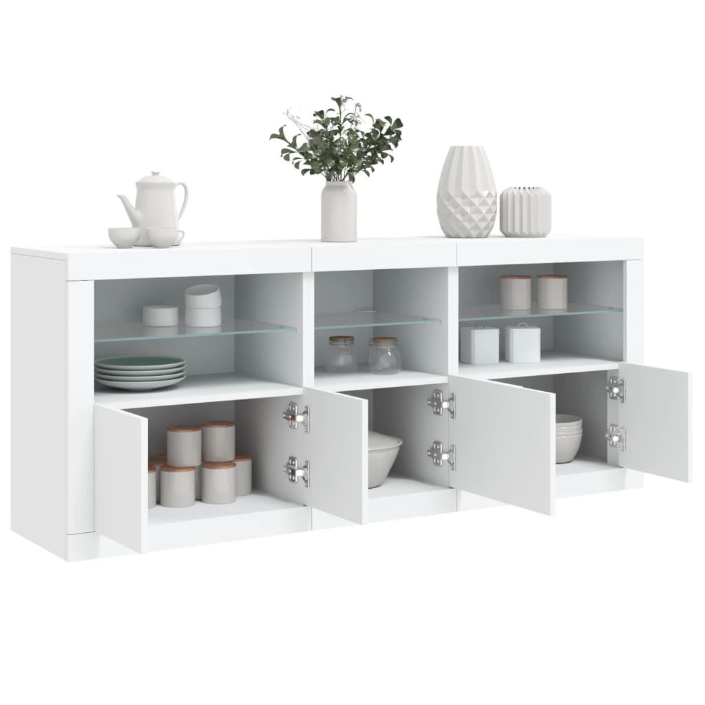 skænk med LED-lys 162x37x67 cm hvid