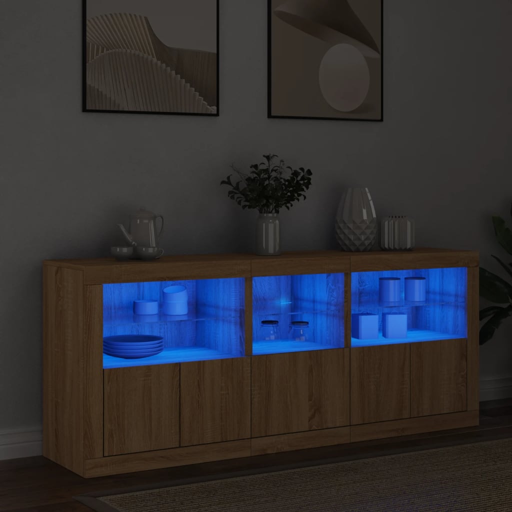 skænk med LED-lys 162x37x67 cm sonoma-eg
