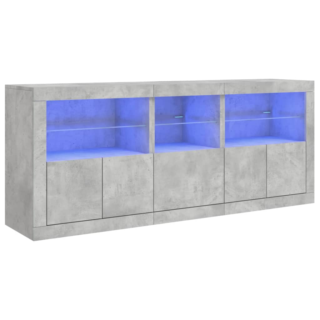 skænk med LED-lys 162x37x67 cm betongrå
