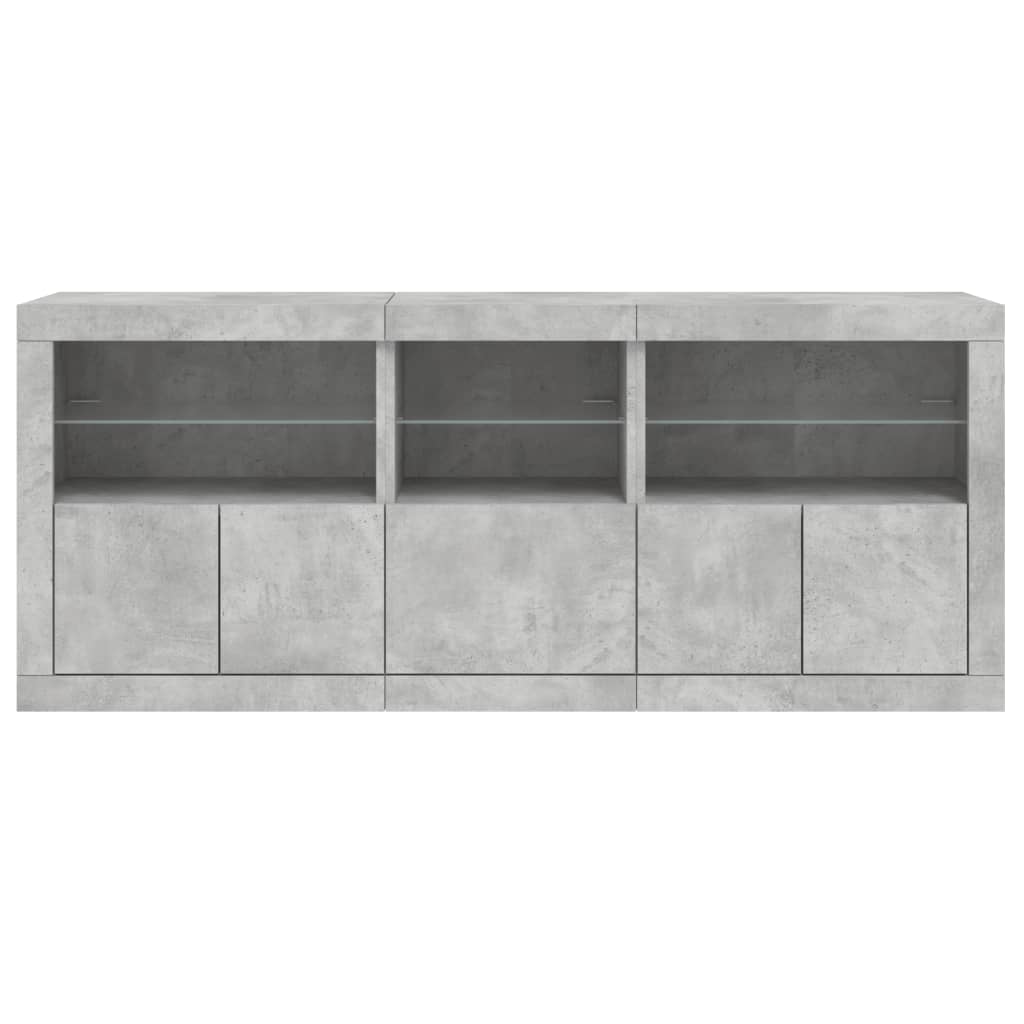 skænk med LED-lys 162x37x67 cm betongrå