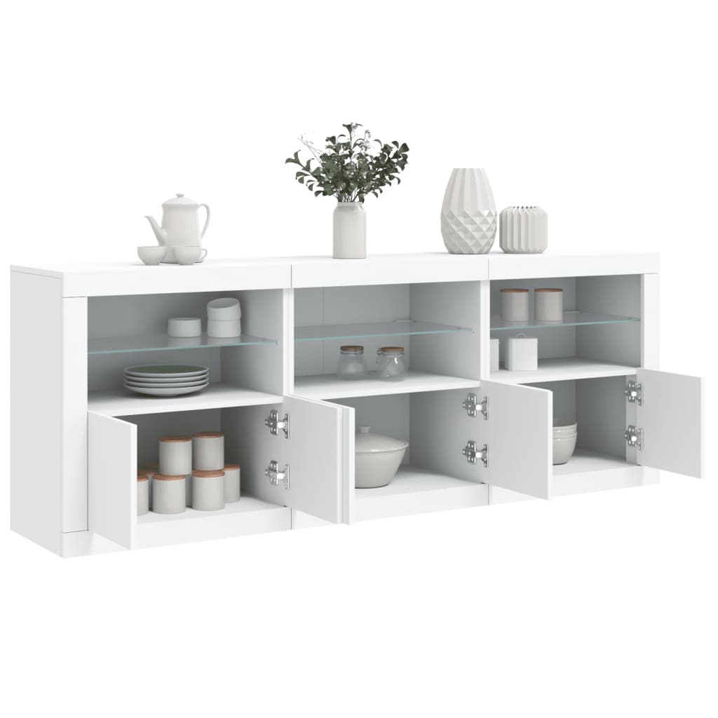 skænk med LED-lys 181,5x37x67 cm hvid