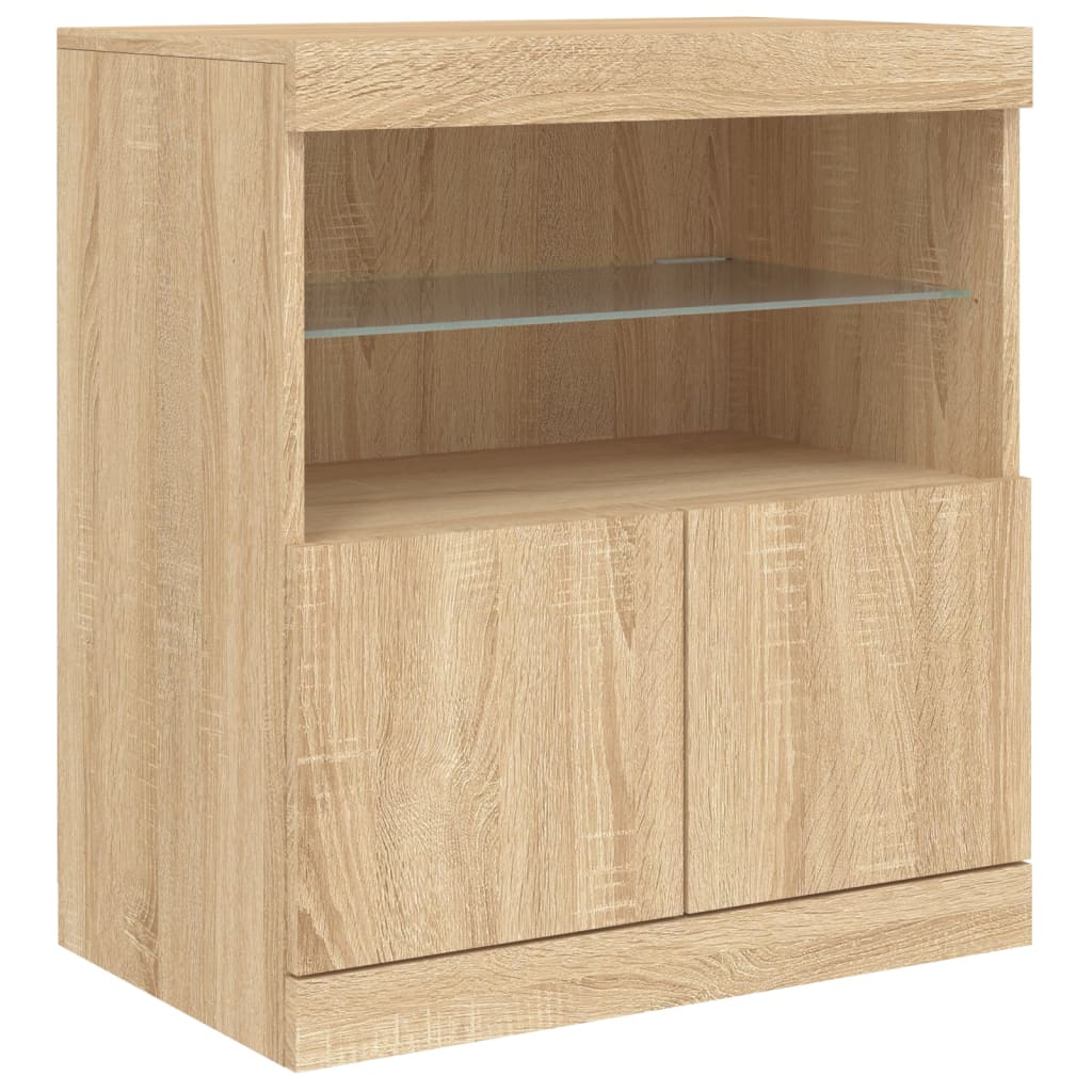 skænk med LED-lys 181,5x37x67 cm sonoma-eg