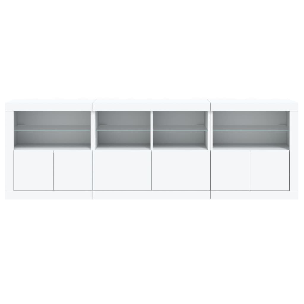 skænk med LED-lys 202x37x67 cm hvid