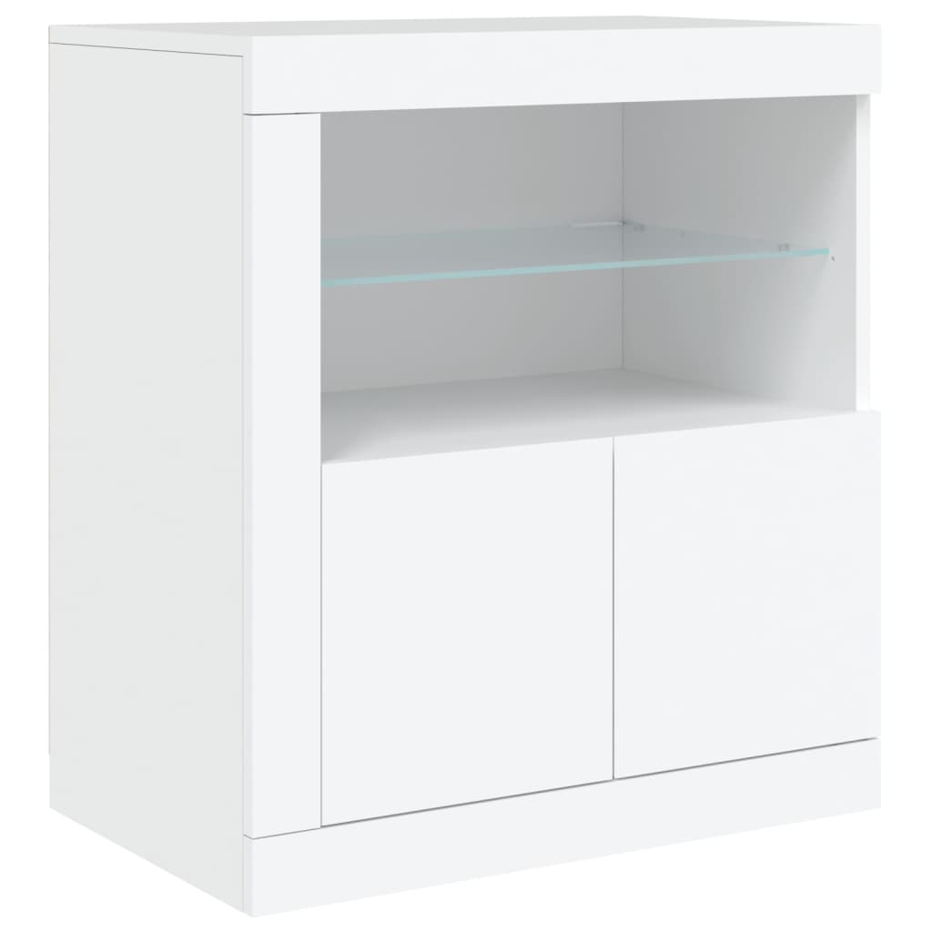 skænk med LED-lys 202x37x67 cm hvid