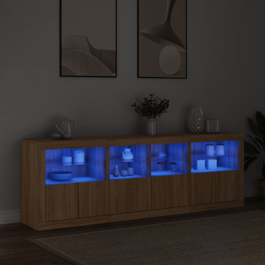 skænk med LED-lys 202x37x67 cm sonoma-eg