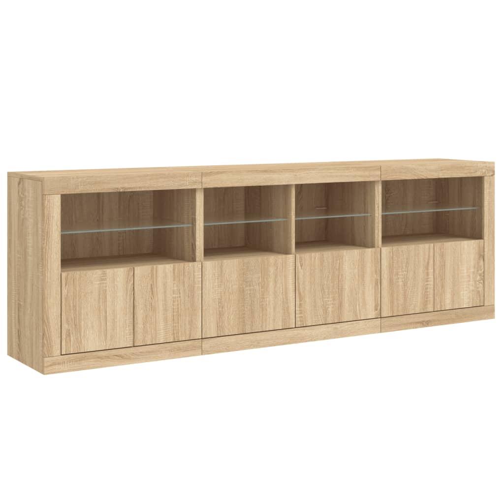 skænk med LED-lys 202x37x67 cm sonoma-eg