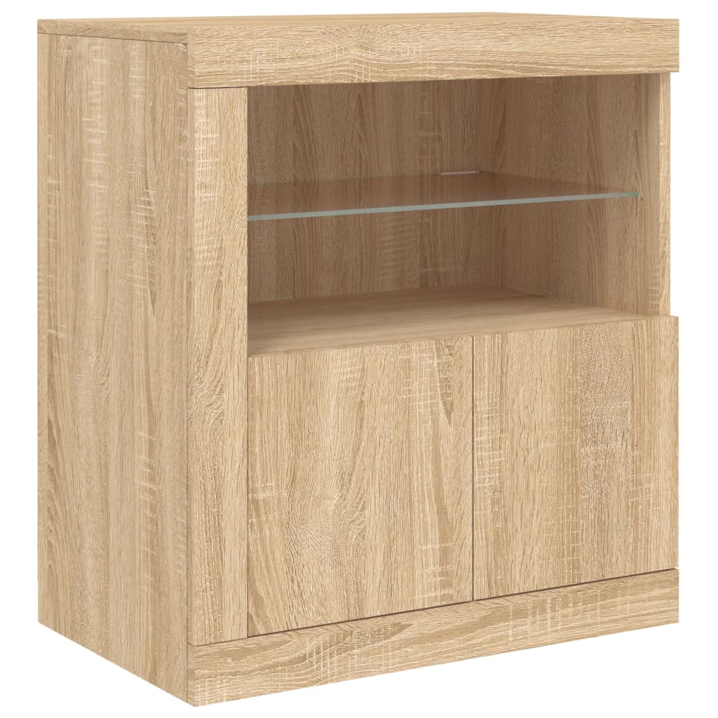 skænk med LED-lys 202x37x67 cm sonoma-eg