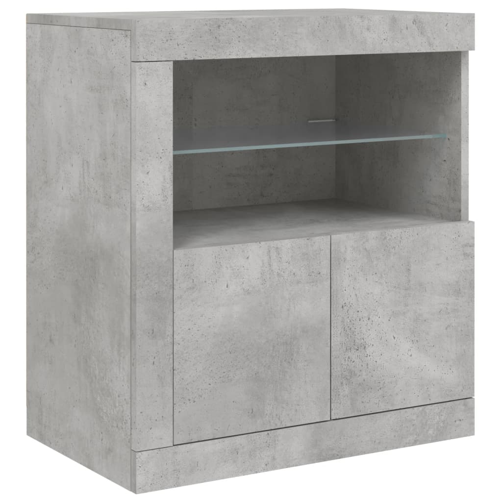 skænk med LED-lys 202x37x67 cm betongrå