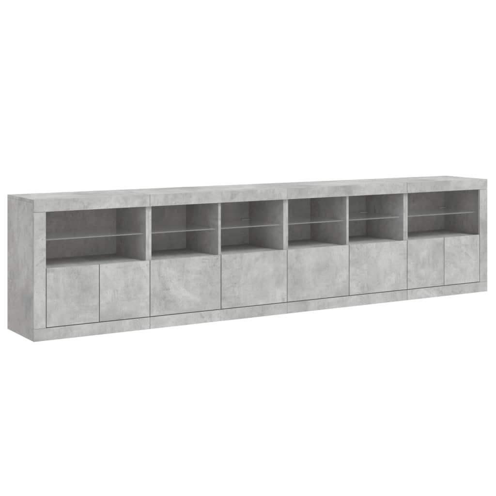 skænk med LED-lys 283x37x67 cm betongrå