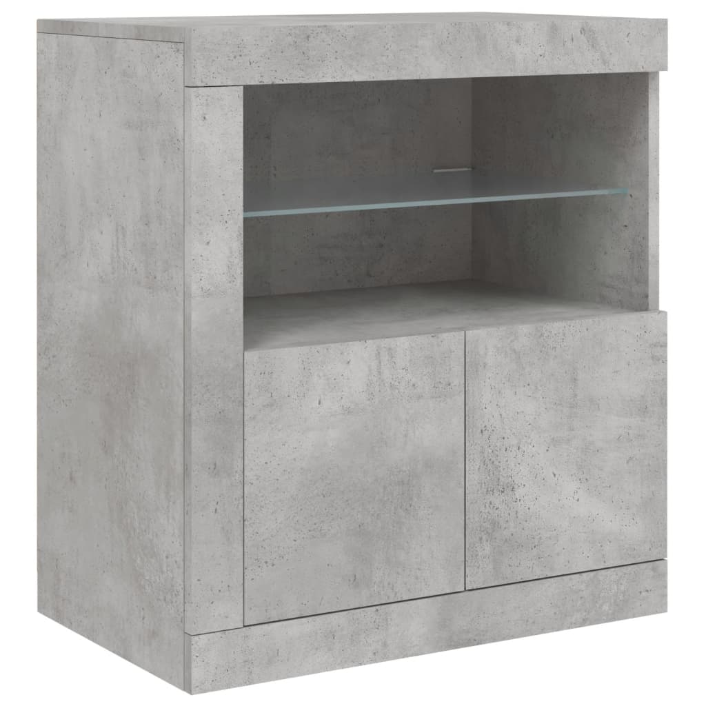 skænk med LED-lys 283x37x67 cm betongrå