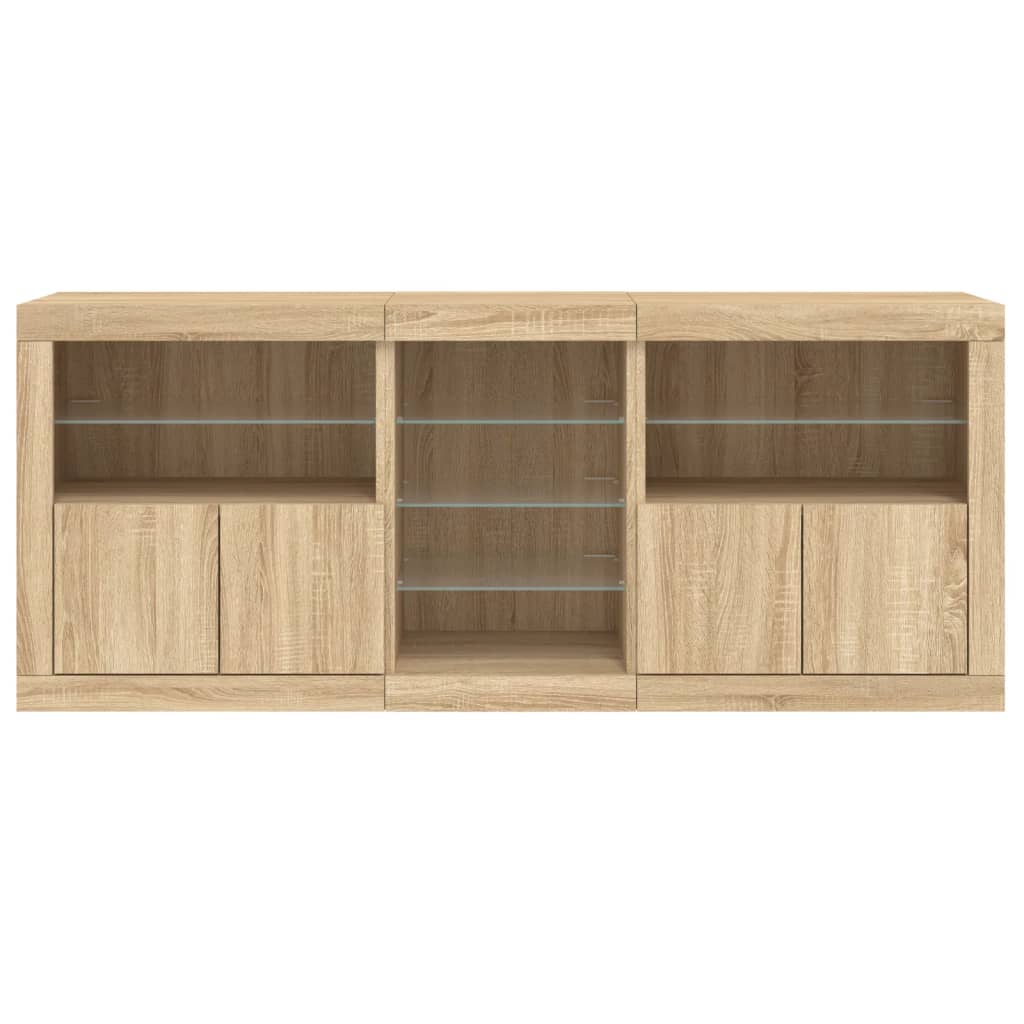 skænk med LED-lys 162x37x67 cm sonoma-eg
