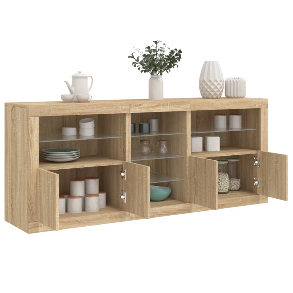 skænk med LED-lys 162x37x67 cm sonoma-eg