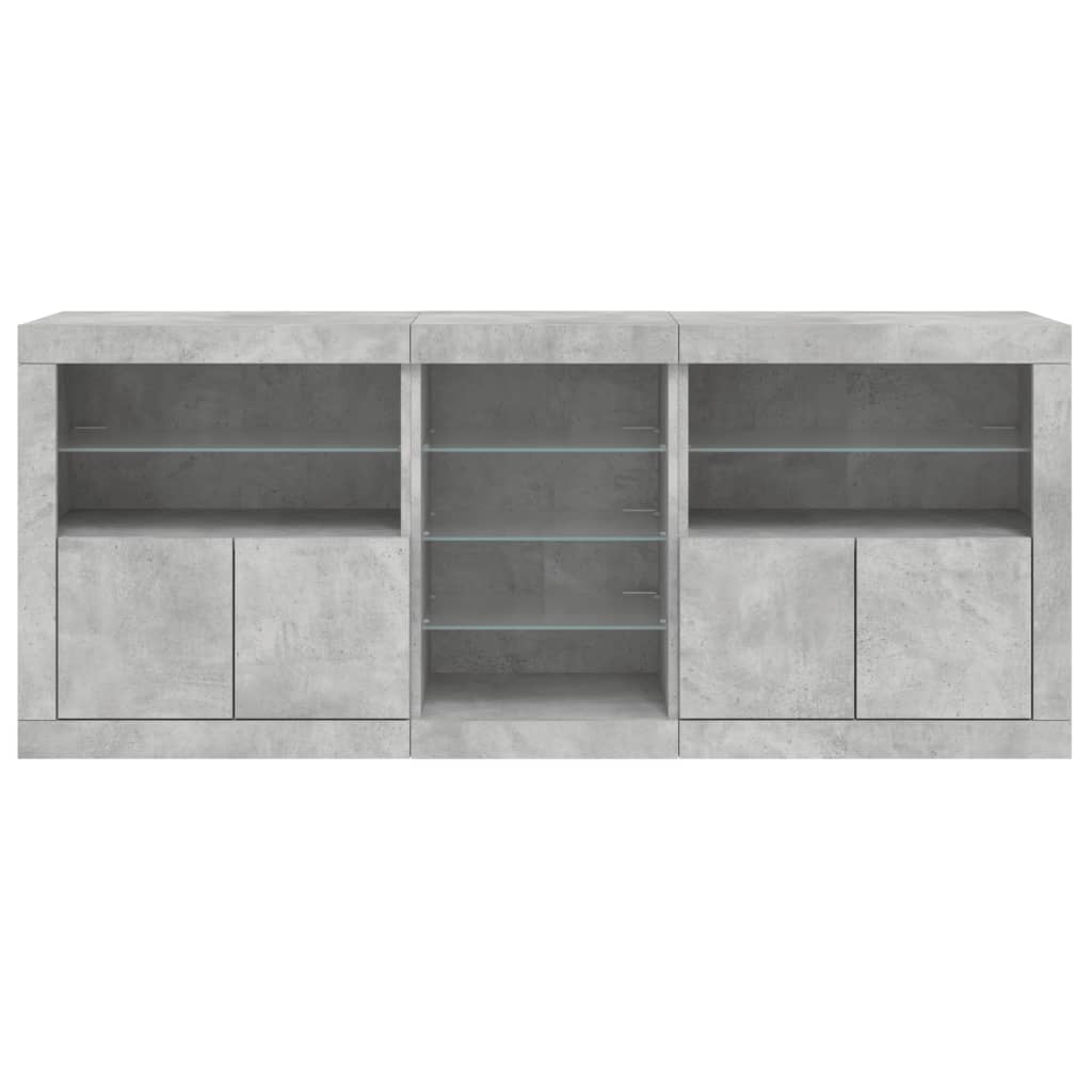 skænk med LED-lys 162x37x67 cm betongrå