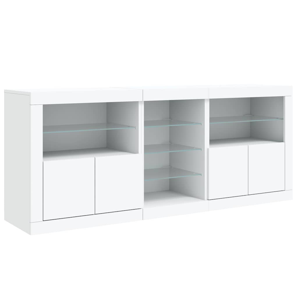 skænk med LED-lys 181,5x37x67 cm hvid