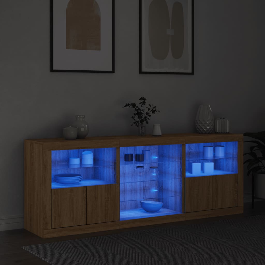 skænk med LED-lys 181,5x37x67 cm sonoma-eg