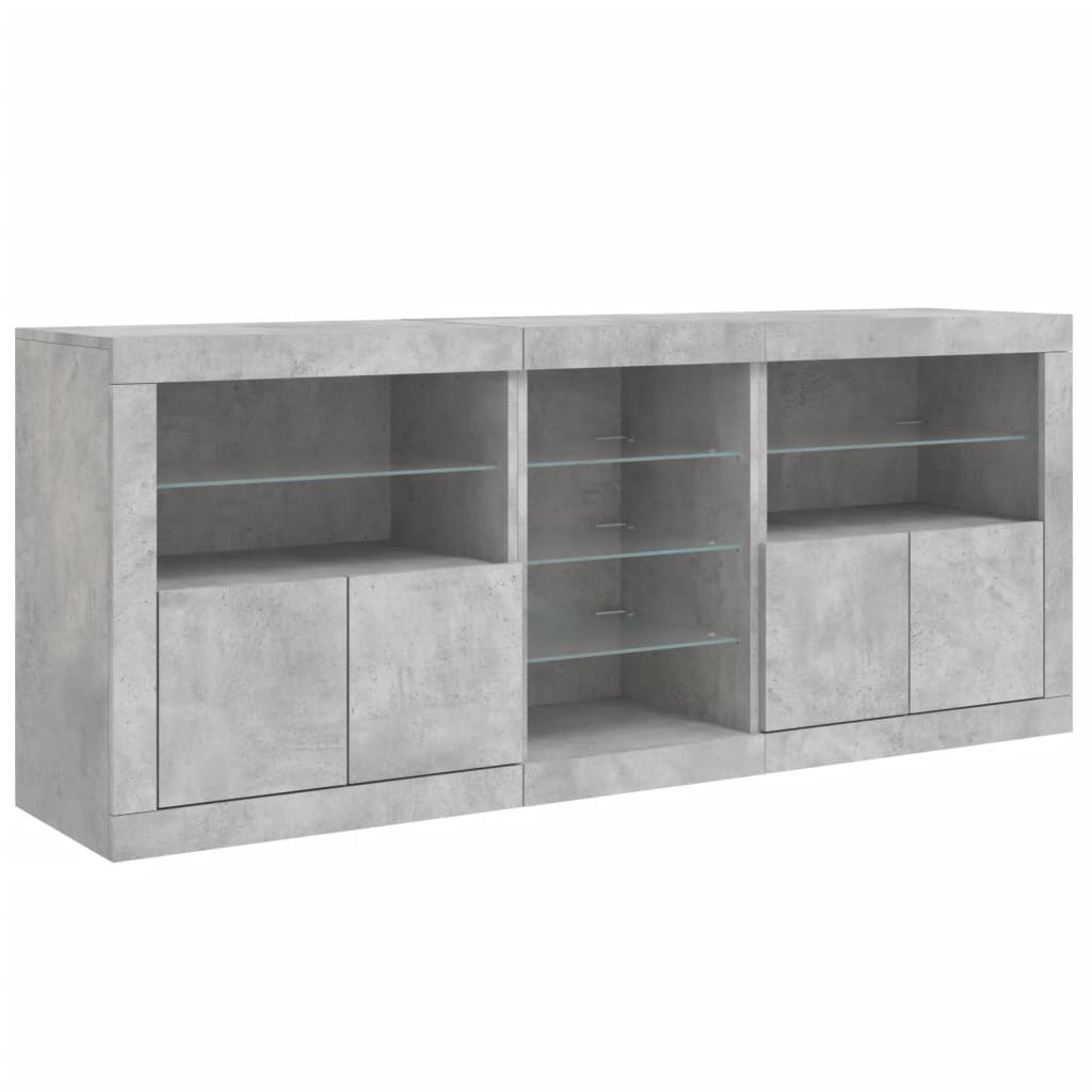 skænk med LED-lys 181,5x37x67 cm betongrå