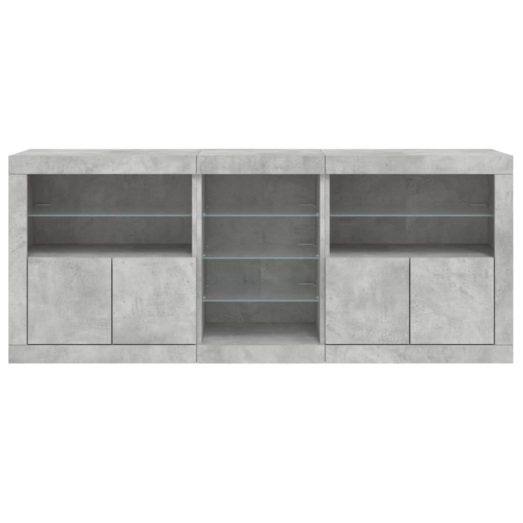 skænk med LED-lys 181,5x37x67 cm betongrå