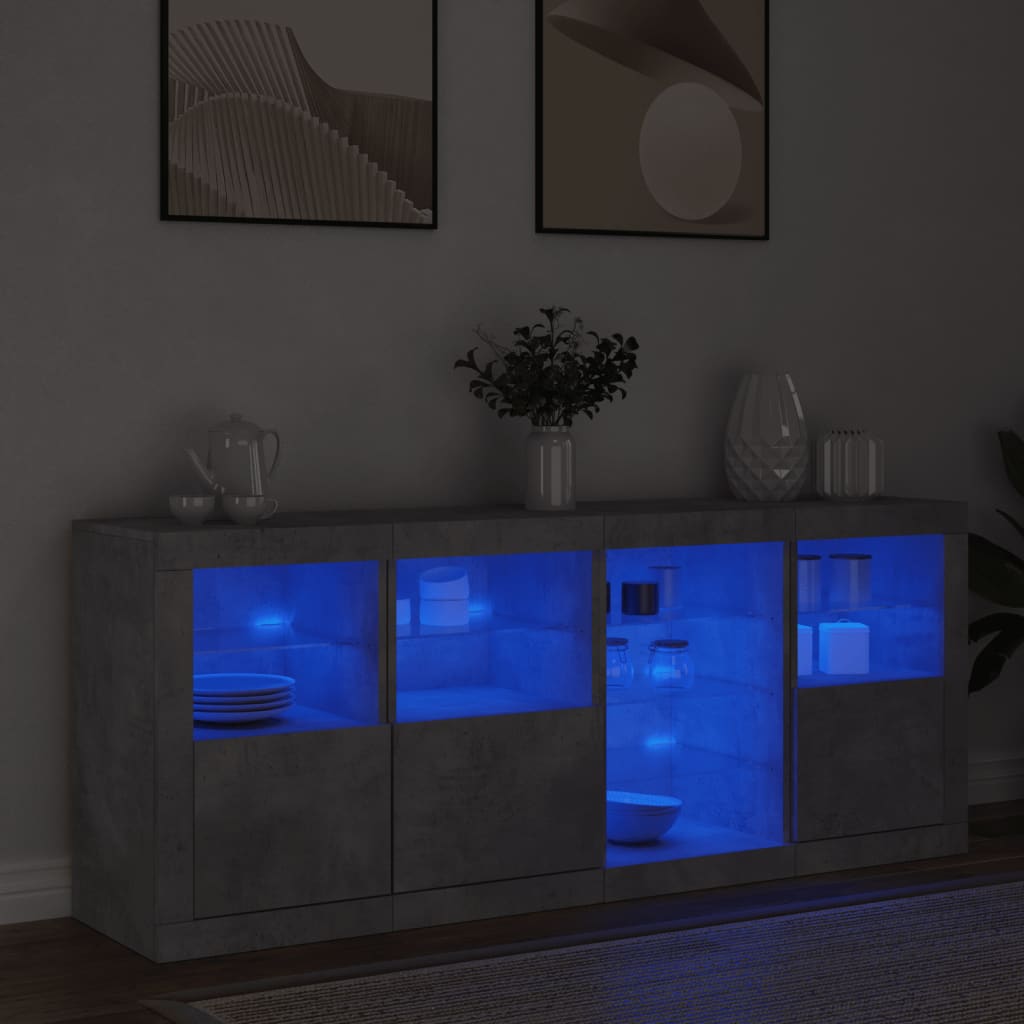skænk med LED-lys 164x37x67 cm betongrå