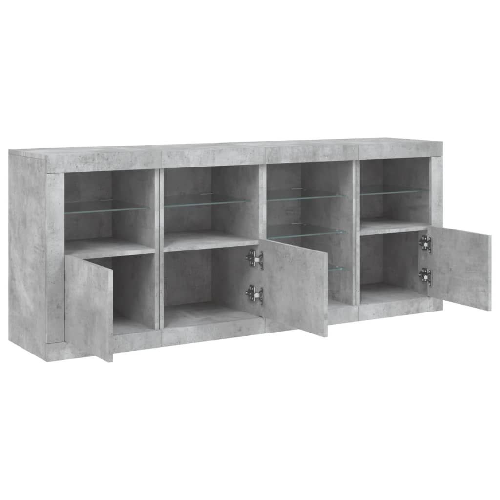 skænk med LED-lys 164x37x67 cm betongrå