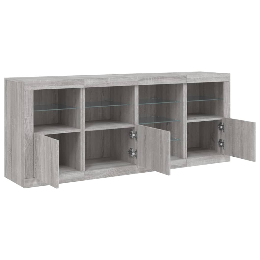 skænk med LED-lys 164x37x67 cm grå sonoma-eg
