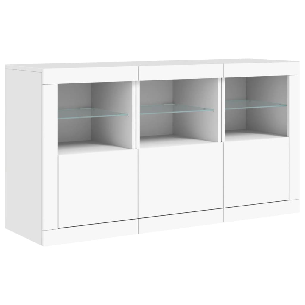 skænk med LED-lys 123x37x67 cm hvid