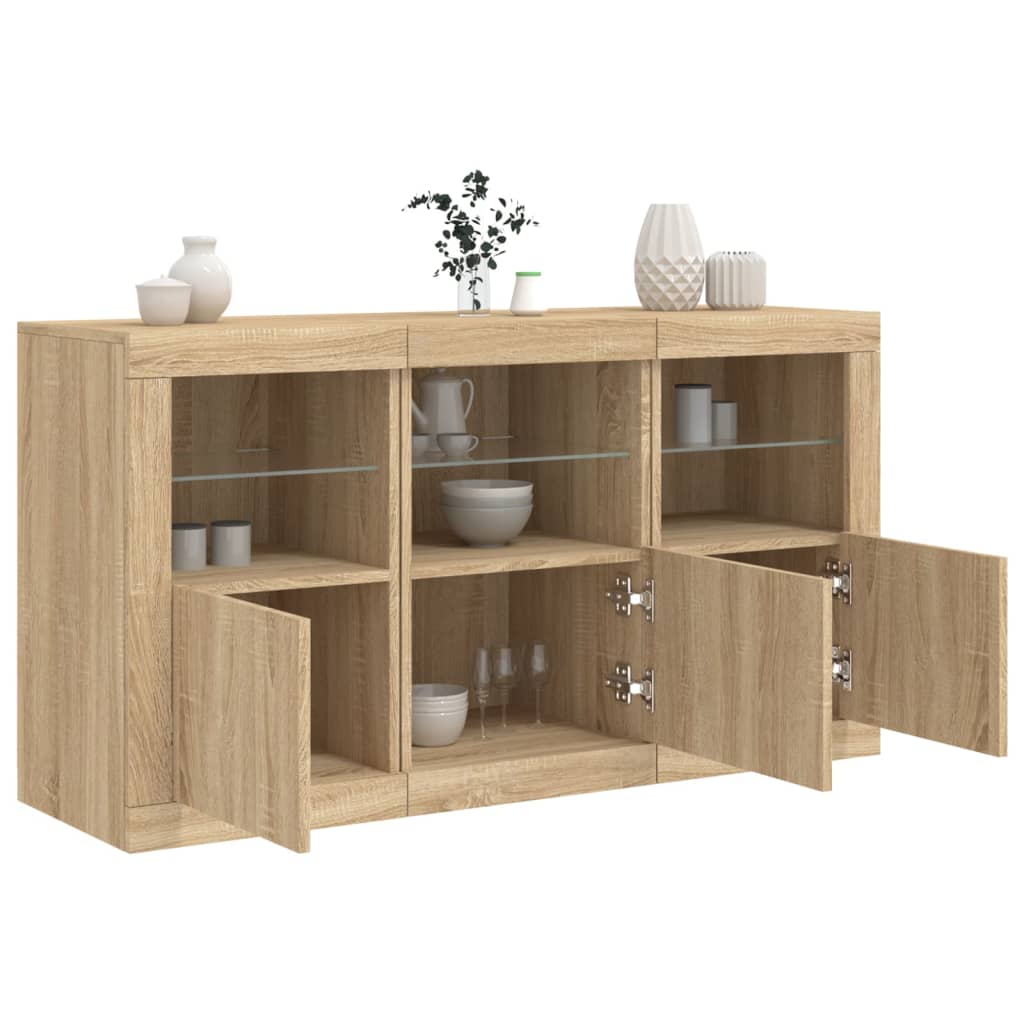 skænk med LED-lys 123x37x67 cm sonoma-eg